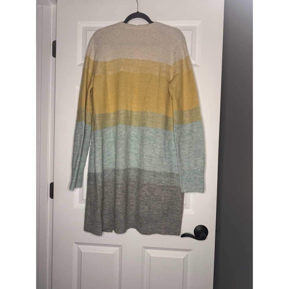 Hem And Thread Colorblock Open Front Knit Cardigan Sweater Large Multicolor - Picture 2 of 2
